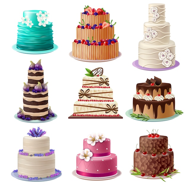 Free vector sweet baked cakes set