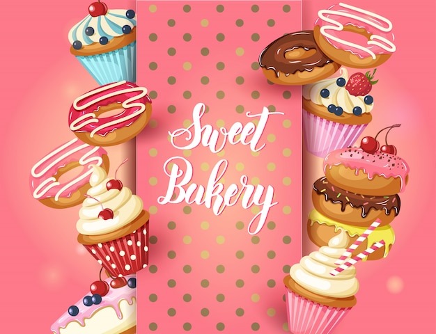 Download Free Sweet Bakery Frame With Glazed Donuts Cheesecake And Cupcakes Use our free logo maker to create a logo and build your brand. Put your logo on business cards, promotional products, or your website for brand visibility.