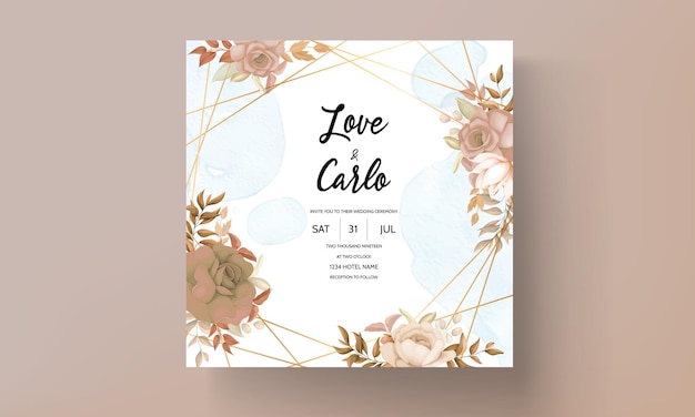 Free vector sweet brown floral invitation card set template