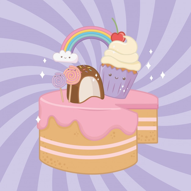 귀엽다 캐릭터와 딸기 크림의 달콤한 케이크