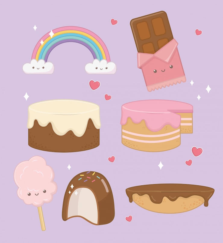 Free Vector sweet cakes set with kawaii characters