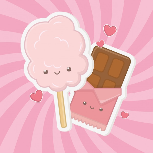 Free vector sweet cotton sugar and candies kawaii characters