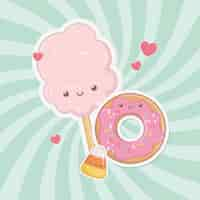 Free vector sweet cotton sugar and candies kawaii characters