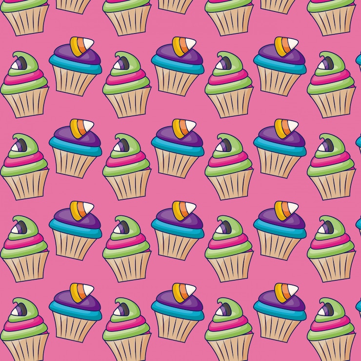 Free Vector sweet cupcakes with candies pattern