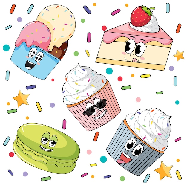 Sweet dessert cartoon seamless pattern