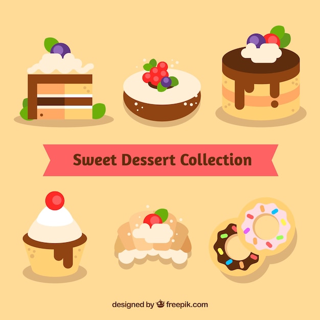 Sweet desserts collection in flat style