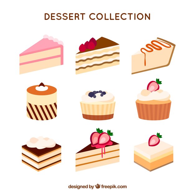 Sweet desserts collection in flat style