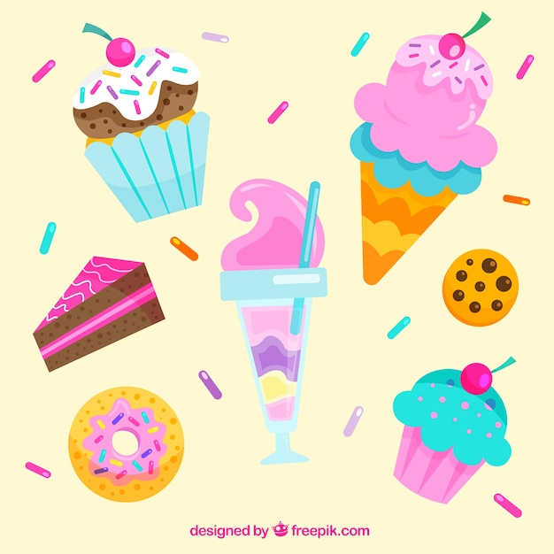 Free vector sweet desserts collection in flat style