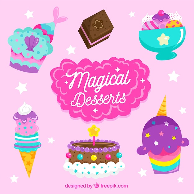 Sweet desserts collection in flat style