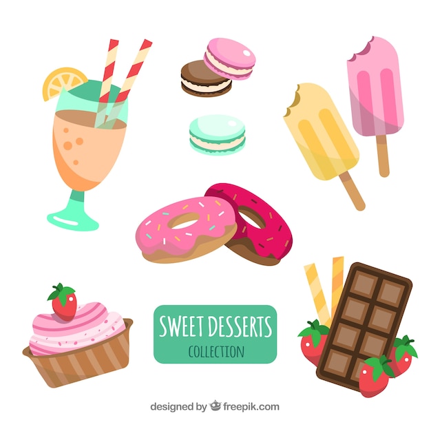 Vettore gratuito collezione dolci dessert in stile piatto