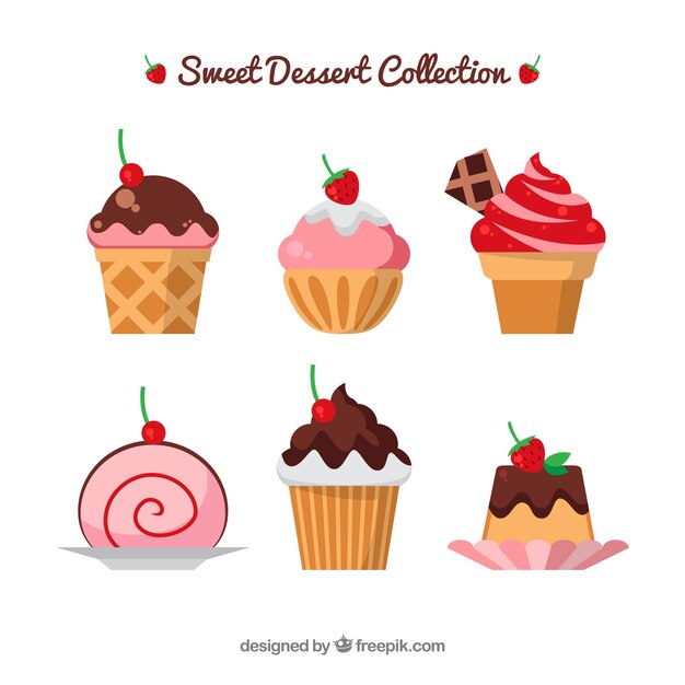 Sweet desserts collection in flat style