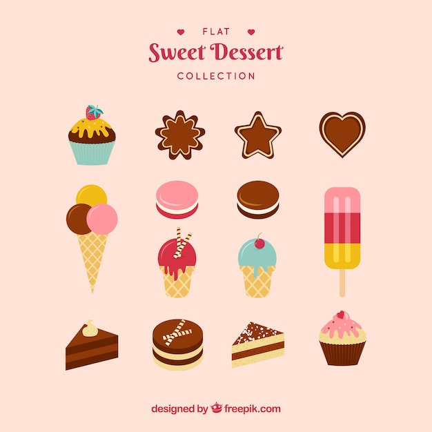 Vettore gratuito collezione dolci dessert in stile piatto