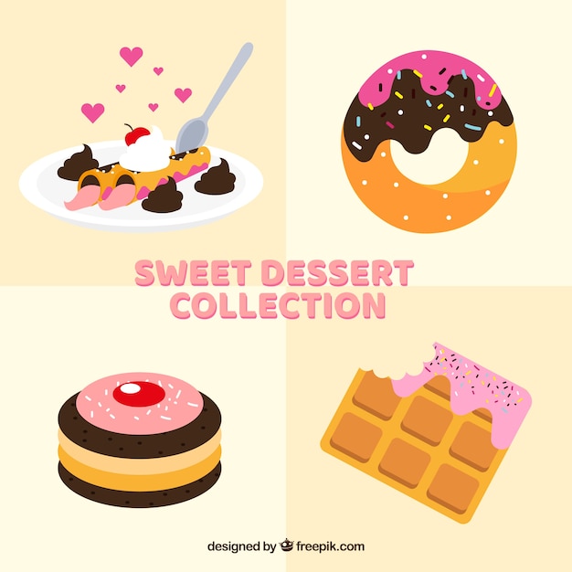 Collezione di dolci dessert disegnata in stile disegnato a mano