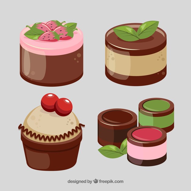 Sweet desserts collection in hand drawn style 