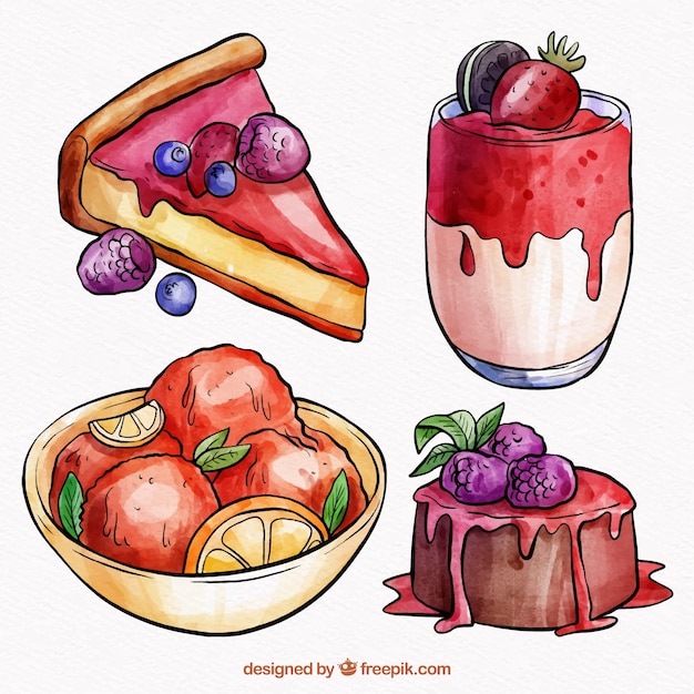 Бесплатное векторное изображение Коллекция сладких десертов в акварельном стиле