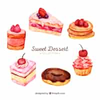 Free vector sweet desserts collection in watercolor style