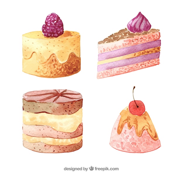 Sweet desserts collection in watercolor style