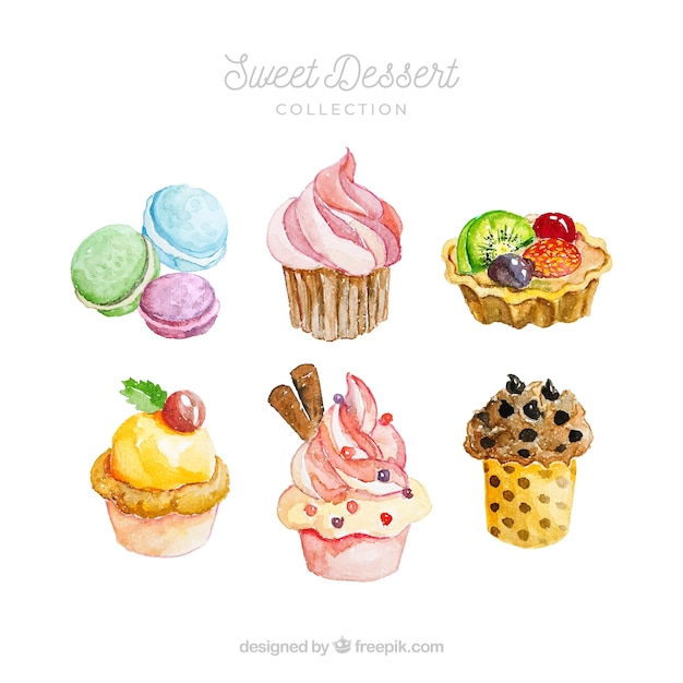 Коллекция сладких десертов в акварельном стиле
