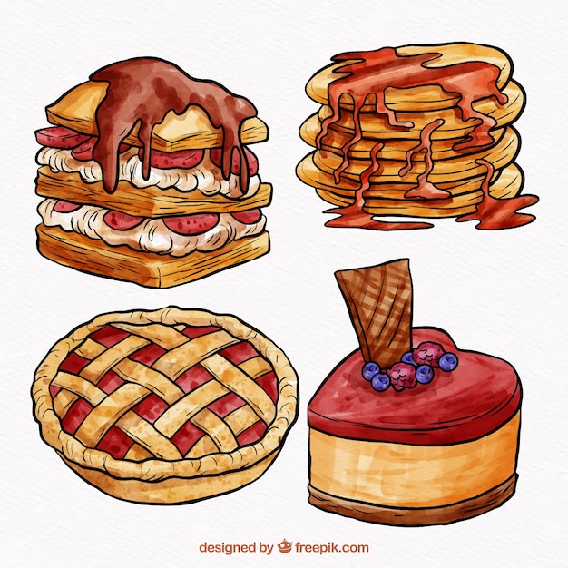 Free Vector sweet desserts collection in watercolor style