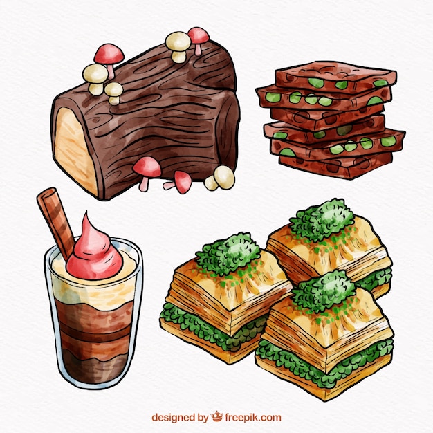 Free vector sweet desserts collection in watercolor style