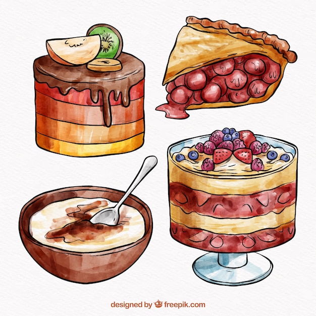 Free vector sweet desserts collection in watercolor style