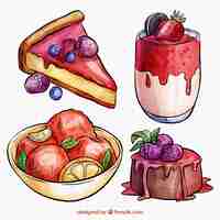 Free vector sweet desserts collection in watercolor style