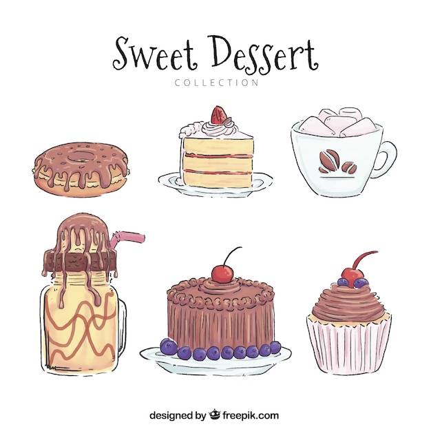 Sweet desserts collection in watercolor style
