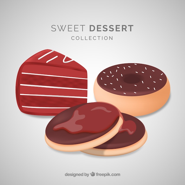 Sweet desserts collection with chocolate 