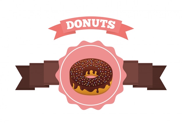 Sweet donuts label with ribbon