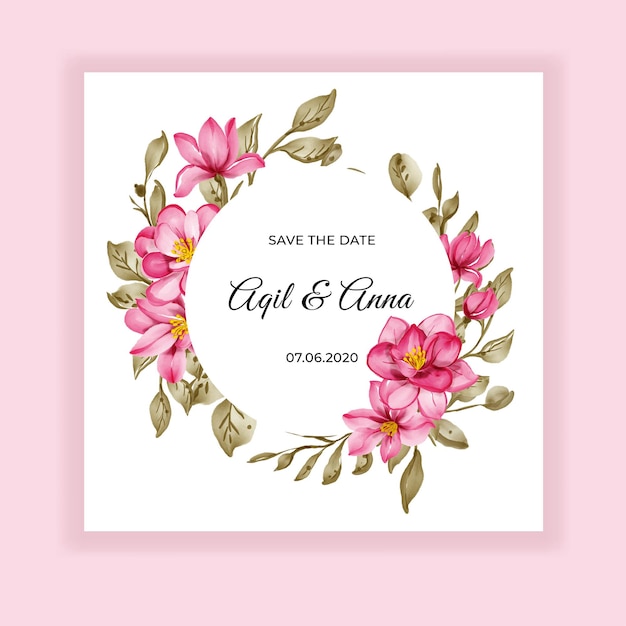 Sweet flower pink watercolor frame wedding invitation