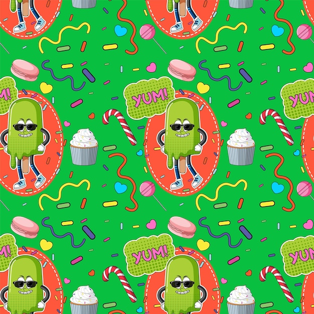 Free vector sweet ice cream seamless pattern