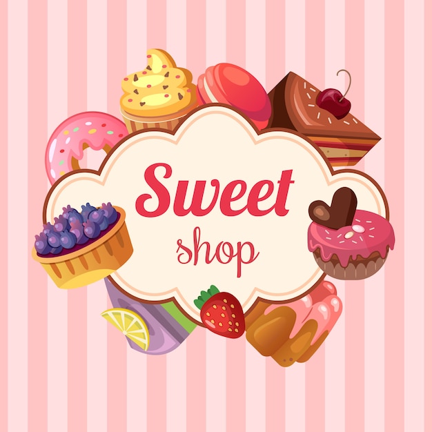 Бесплатное векторное изображение Иллюстрация сладкого магазина фона