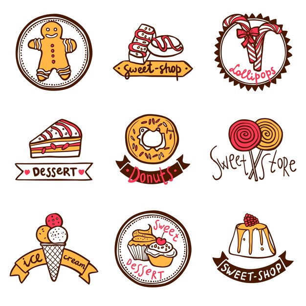 Sweet shop emblems labels set