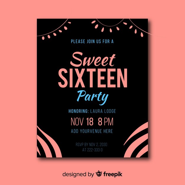 Free vector sweet sixteen birthday invitation