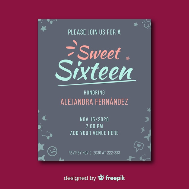 Free vector sweet sixteen birthday invitation