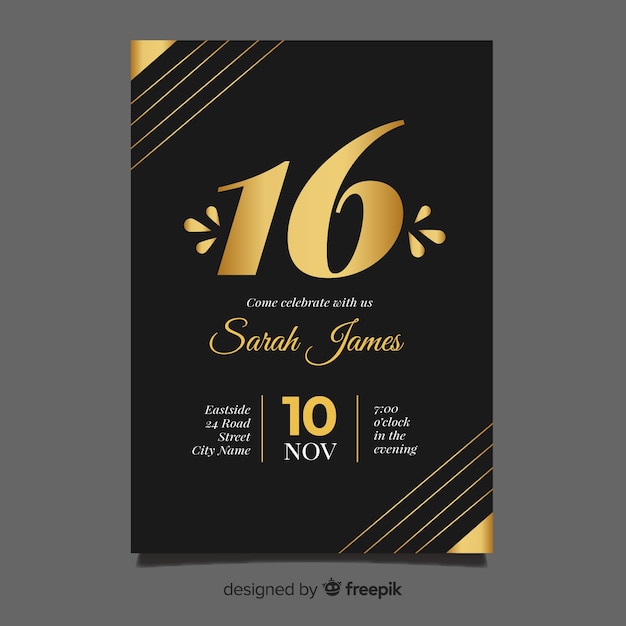 Free vector sweet sixteen birthday invitation