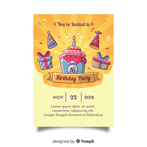 Бесплатное векторное изображение Сладкое шестнадцать приглашений на день рождения