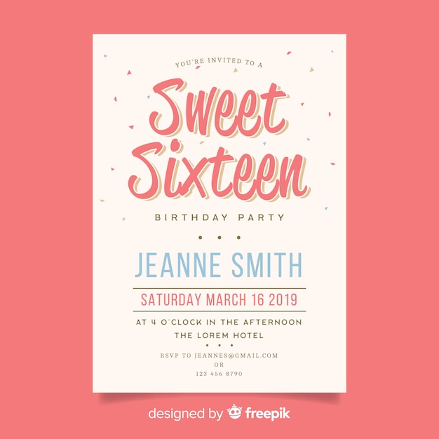 Free vector sweet sixteen birthday invitation