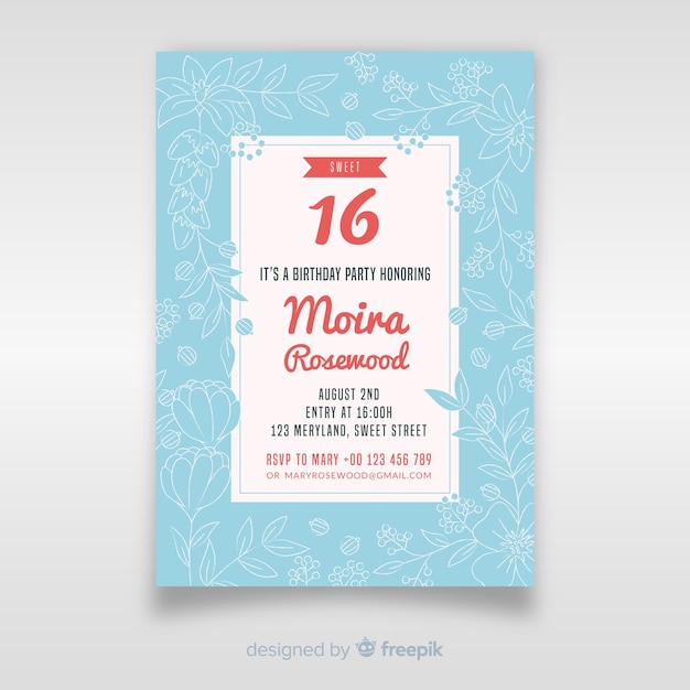 Free vector sweet sixteen birthday invitation