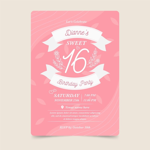 Free vector sweet sixteen birthday invitation