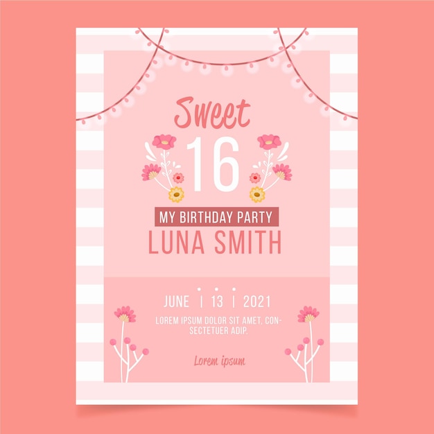 Free vector sweet sixteen birthday invitation