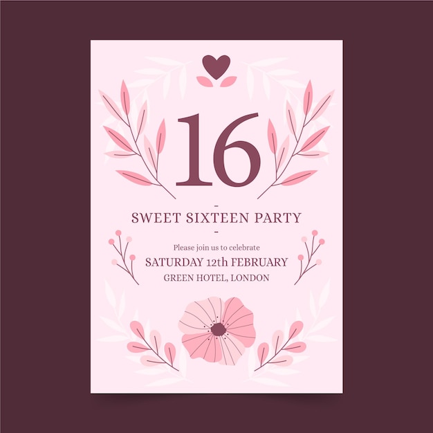 Free vector sweet sixteen birthday invitation