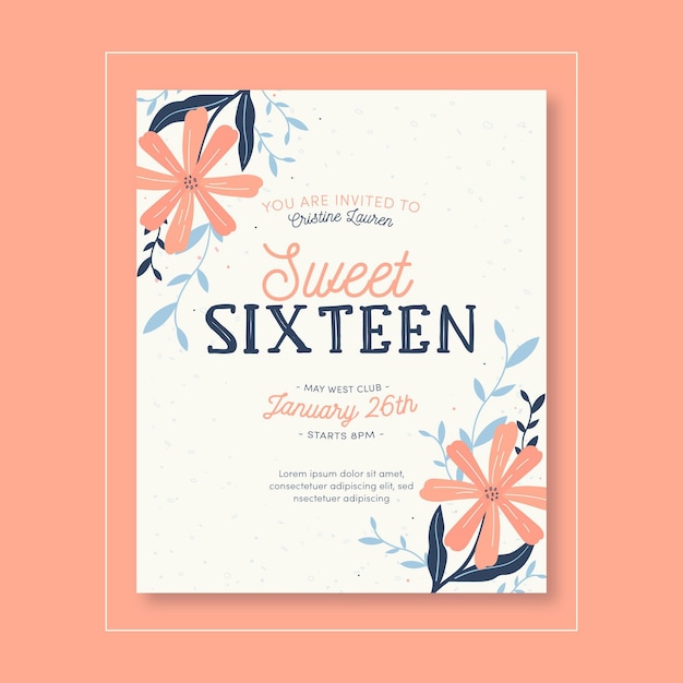 Free vector sweet sixteen birthday invitation