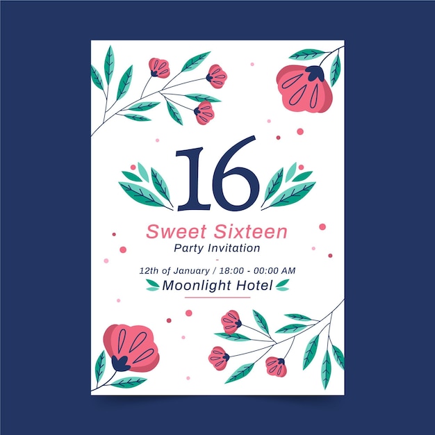 Free vector sweet sixteen birthday invitation