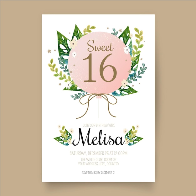 Free vector sweet sixteen birthday invitation