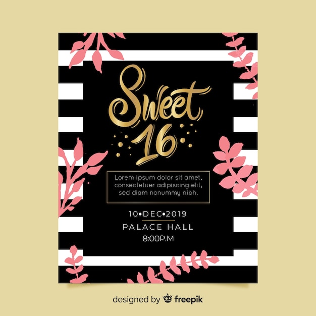 Free vector sweet sixteen party invitation card