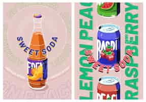 Free vector sweet soda ad posters with bottle and tin can