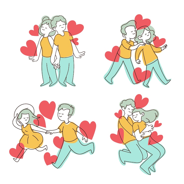 무료 Vector 달콤한 발렌타인 커플 컬렉션