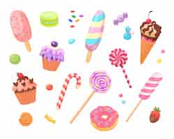 Free vector sweets and cakes flat icon set