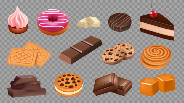 現実的な甘いお菓子のパターンやイラスト プレミアムベクター
